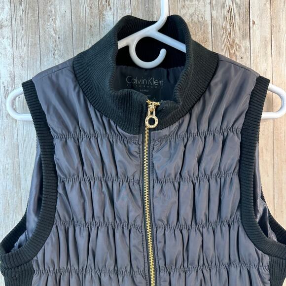 Calvin Klein Performance Puffer Vest Womens XL Black Zip Knit Smart Phone Pocket - Picture 3 of 9
